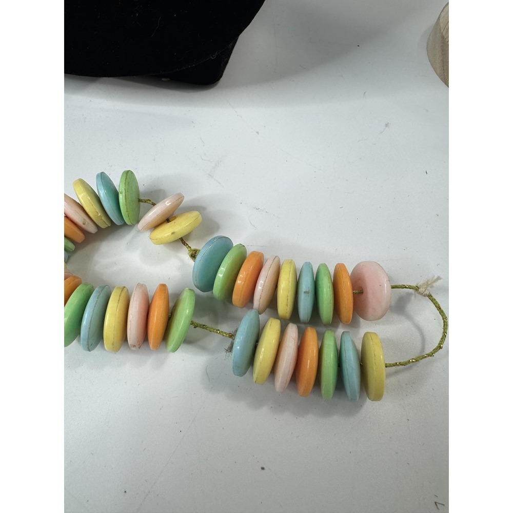 Vintage Pastel Disc Bead Necklace Candy Style Multi Color Broken for Repair